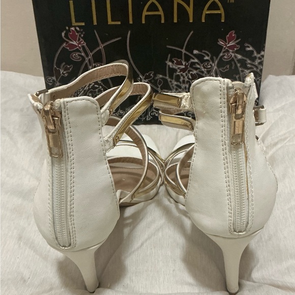 Liliana Gold and White Strappy Heels - Picture 4 of 8